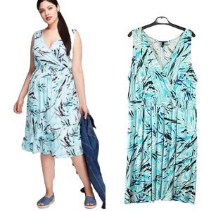 Lane Bryant Plus Size 18/20 2X Midi Dress Feminine Suplice‎ Smocked Waist Beach